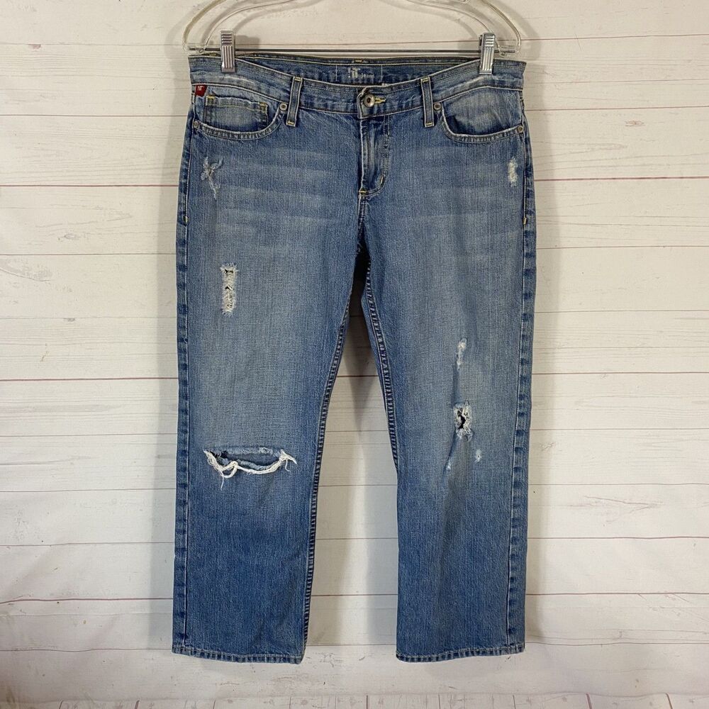 Vtg !It Womens Cropped Jeans Sz 10/30 Blue 100% Cotton Distressed Pockets 33x26